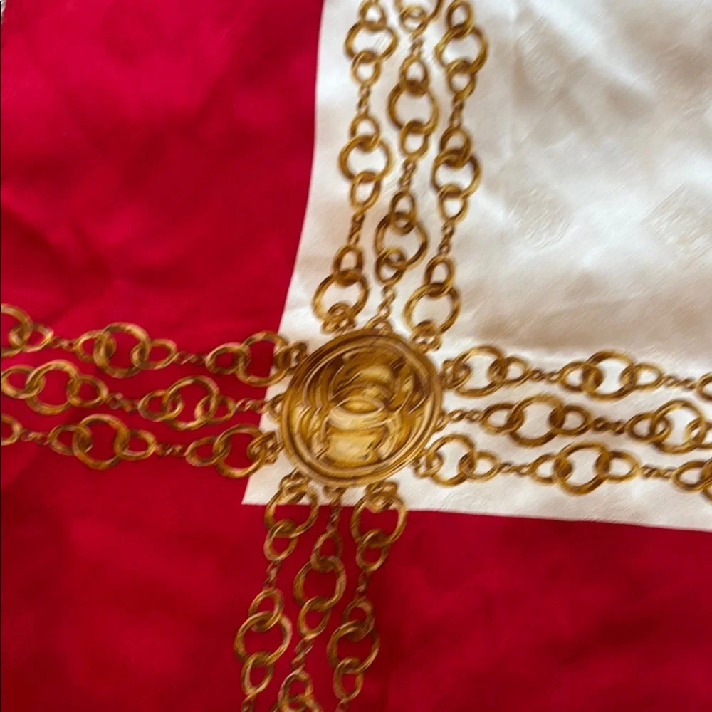 Authentic CHANEL Elegant Silk Red and Gold Scarf